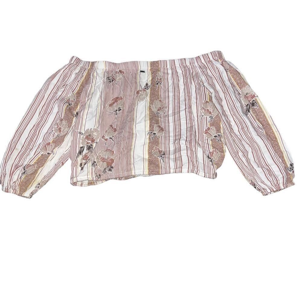 O'Neill Blouse Womens Large Multicolor Off Shoulder Striped Floral - Picture 4 of 5